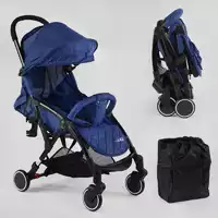 Коляска прогулочная детская W 2166 "JOY" (1) ДЖИНС синий, футкавер, съемный бампер, сумка-чехол