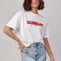 Женская футболка oversize с надписью Sunday - красный цвет, L (есть размеры)