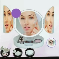 Складное зеркало для макияжа с подсветкой TRI-FOLD LIGHTED КРУГЛОЕ