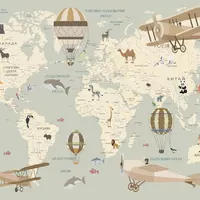 Мапа світу на українській мові із повітряними кулями та тваринами 150*98 см