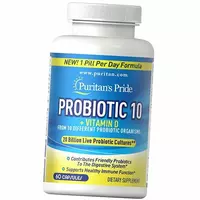 Пробиотики с Витамином Д, Probiotic 10 with Vitamin D, Puritan's Pride  60капс (69367010)